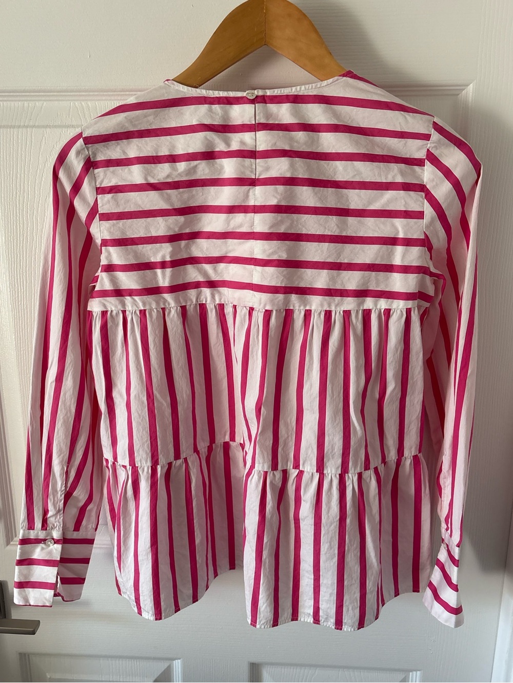 Robert Friedman Pink & White Striped Tiered Peplum Blouse Size M - Picture 2 of 6